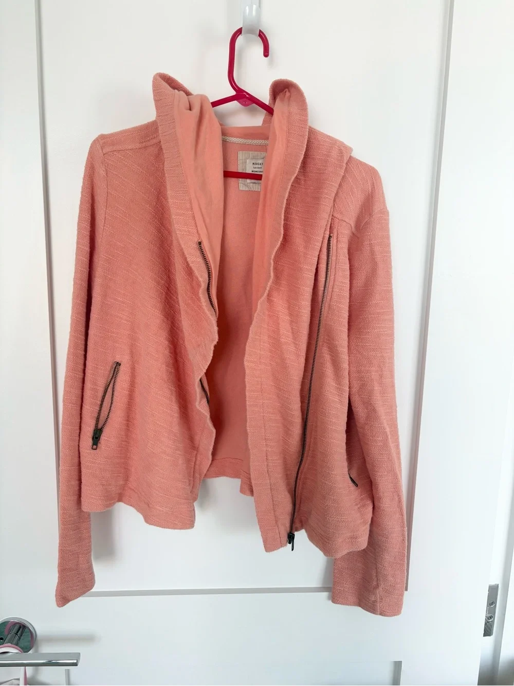 Anthropologie Saturday Sunday Asymmetrical Zip Hoodie Jacket Coral Large